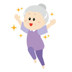 キラキラして飛び上がっている元気なおばあちゃん