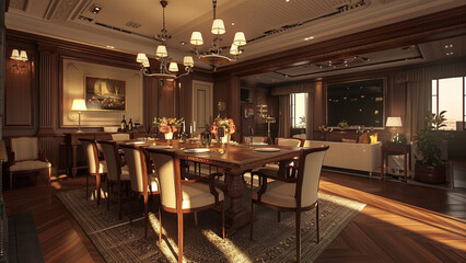  realistic high-resolution photo of dining room, with detailed background