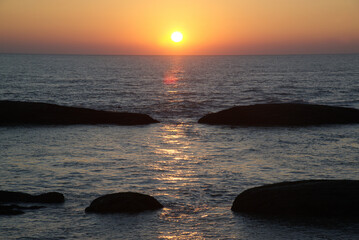 Beautiful seascape evening sea sunset horizon and sky. Natural composition of nature.