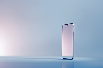 Modern 3D rendering of a smartphone with a notch display on a minimalist blue and pink gradient background, showcasing sleek design and contemporary technology concepts.