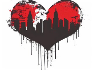 A heart with a city skyline inside, symbolizing urban love.