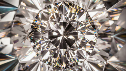 Fototapeta premium A close-up view of a crystalline structure, possibly a diamond, with multiple facets reflecting light. 