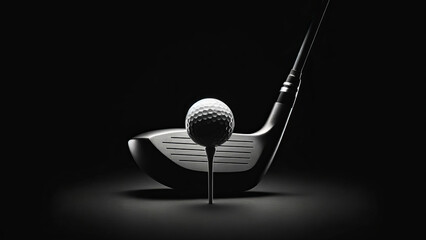 Minimalist golf club and ball in monochrome