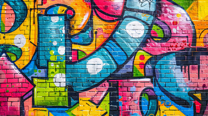Obraz premium Abstract bold beautiful graffiti urban street art background on outdoor brick wall colorful tags shapes dynamic art urban renewal neighborhood beautification public art city street
