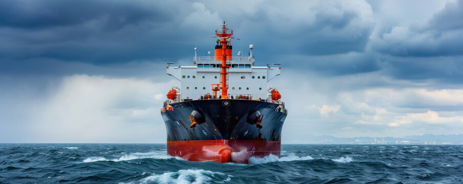 Oil tanker ship in rough seas, shipping industry, oil transportation
