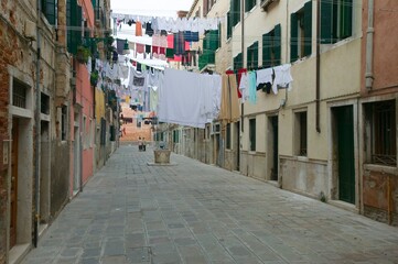 Pedestrial Street With Hanging Laundry