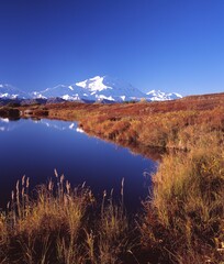 Obraz premium Pond By Snow Capped Mountains