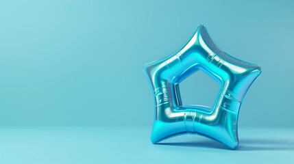 Stylish inflatable star shaped ring in air on light blue background. Space for text