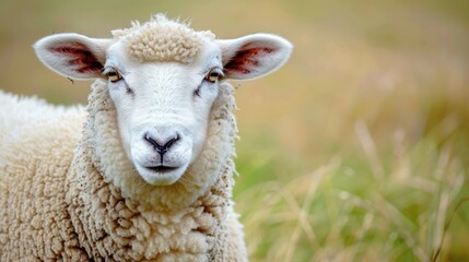 Fototapeta premium Close up photograph of a sheep with empty space for text