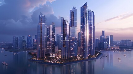 Fototapeta premium Modern architectural marvels stand tall against the skyline, showcasing innovative designs and reflecting the city's ambition and progress.