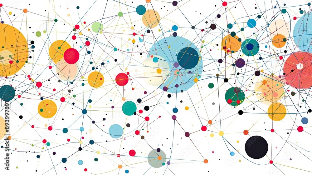 Aufkleber abstract network with colorful circles. great for topics of connection, relationships, and collabora