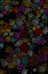 colorful circles and dots motif on black wrapping paper