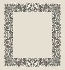Ancient rose frame, vintage engraving vector illustration