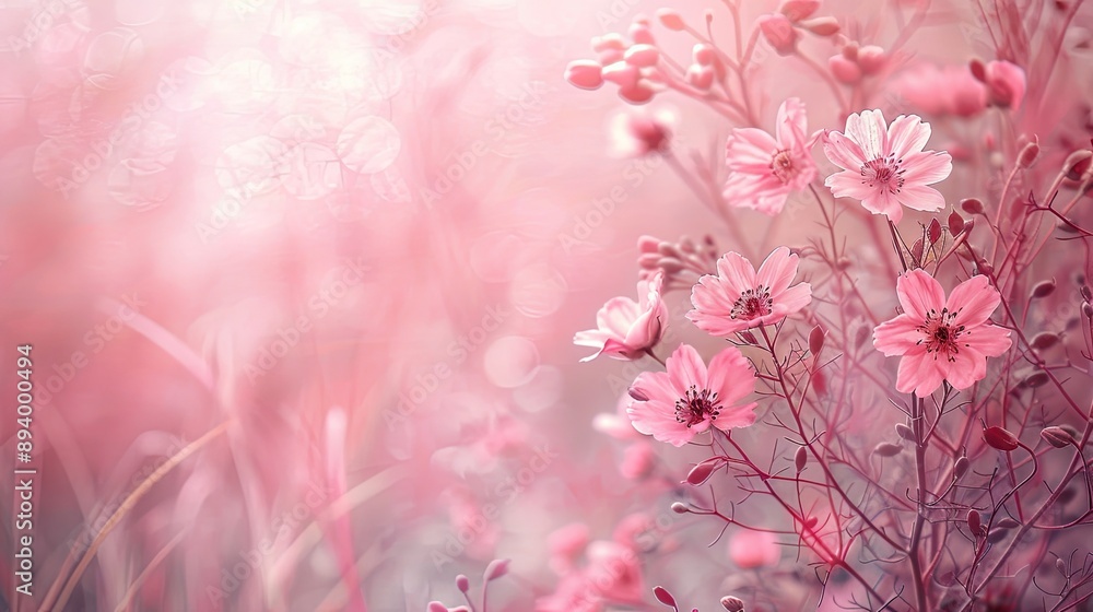 Poster delicate pink flowers bloom in a soft, dreamy setting. this image is perfect for adding a touch of e