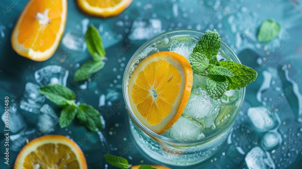 Canvas Prints refreshing summer beverage with mint ice and orange slices