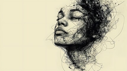 Fototapeta premium minimalist scribble potrait art for background