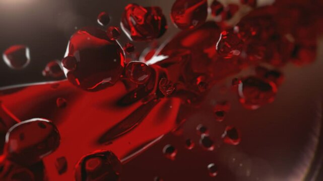 Wine is pouring in slow motion. Splash of alcohol, red wine. 
