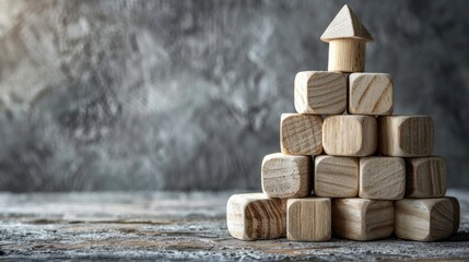 Education Insurance Secure Learning Concept with Symbolic Wooden Cubes on Grey Background