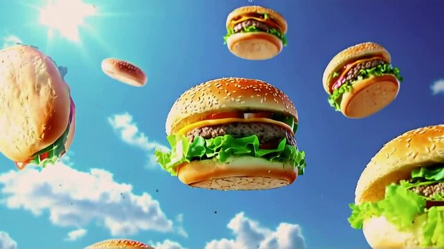 空から落ちてくるハンバーガー