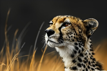 Stunning cheetah close-up in serene grassland, epitomizing wildlife beauty and grace. Perfect for conservation, nature education, and animal-themed marketing.