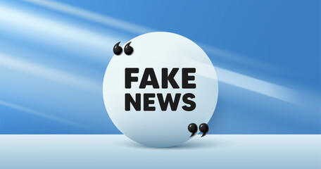 Fake news tag. Circle frame, product stage background. Media newspaper sign. Daily information symbol. Fake news round frame message. Minimal design offer scene. 3d comma quotation. Vector
