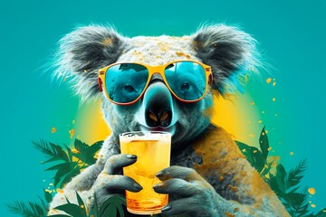 Funny Koala illustration drinking beer