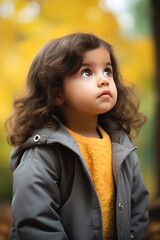 Fototapeta premium Cute Latin toddler girl casual outdoors portrait. Vertical shot