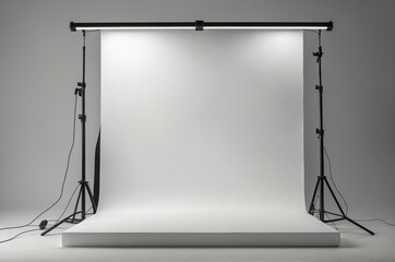 Blank white podium platform or pedestal with white background for product display with copy space
