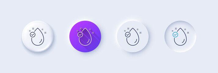 Vitamin E line icon. Neumorphic, Purple gradient, 3d pin buttons. Oil drop sign. Line icons. Neumorphic buttons with outline signs. Vector