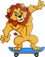 cool lion animal character mascot playing skateboard
