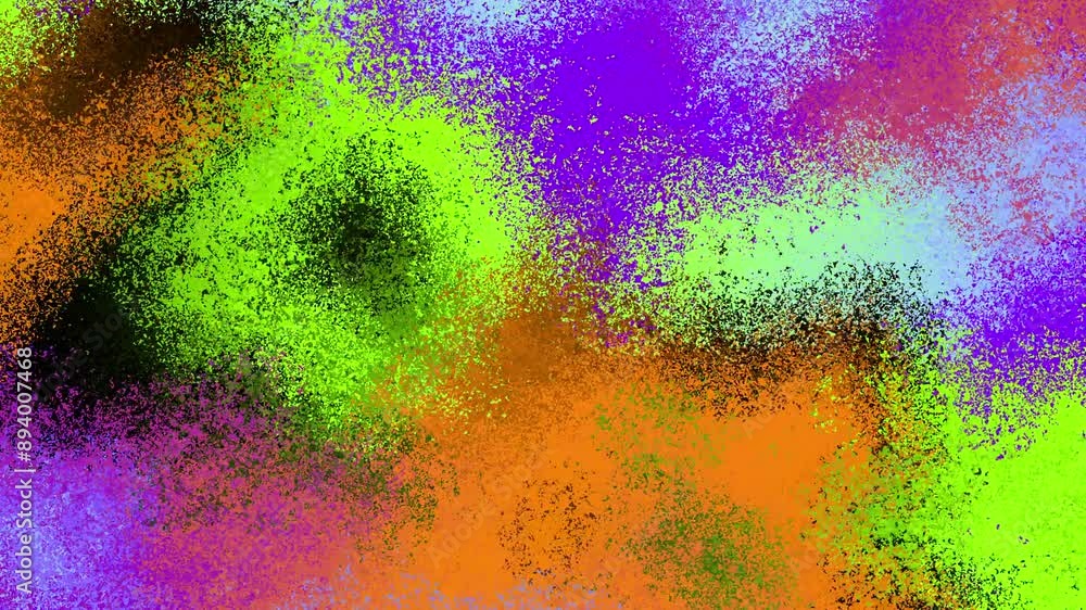 Poster Seamless colorful abstract background with rough grain for loop playback. Dynamic bright splash with grainy grains on black abstract background