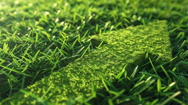 Green grass field with a large, symbolic arrow pointing upwards and forwards, representing sustainable development, eco-friendly growth, and motivational progress in environmental practices.

