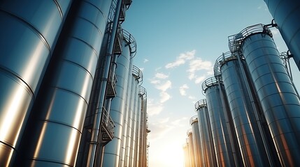 Industrial Silos at Sunset