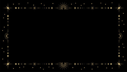 Mystic celestial frame, tarot magic border with vector line stars and moon phases ornaments. Vintage esoteric tarot cards, astrology horoscope and zodiac frames with mystic constellation borders © Vector Tradition