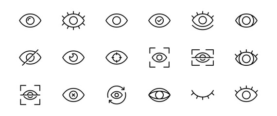 eye icon set. vision icon, see view icons - eyesight symbol - invisible eye hide icon, incognito icon no eye view hidden icon set. eye scan icons. editable stroke © icons gate