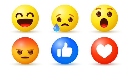 3d emoji reactions social media reaction emojis, emoticons - like, love, haha, wow, cry, angry, smileys, emoji, emoticon