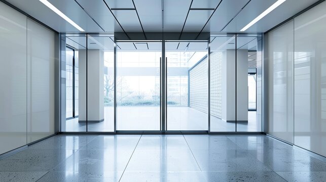 Vacant office building glass door with blank area