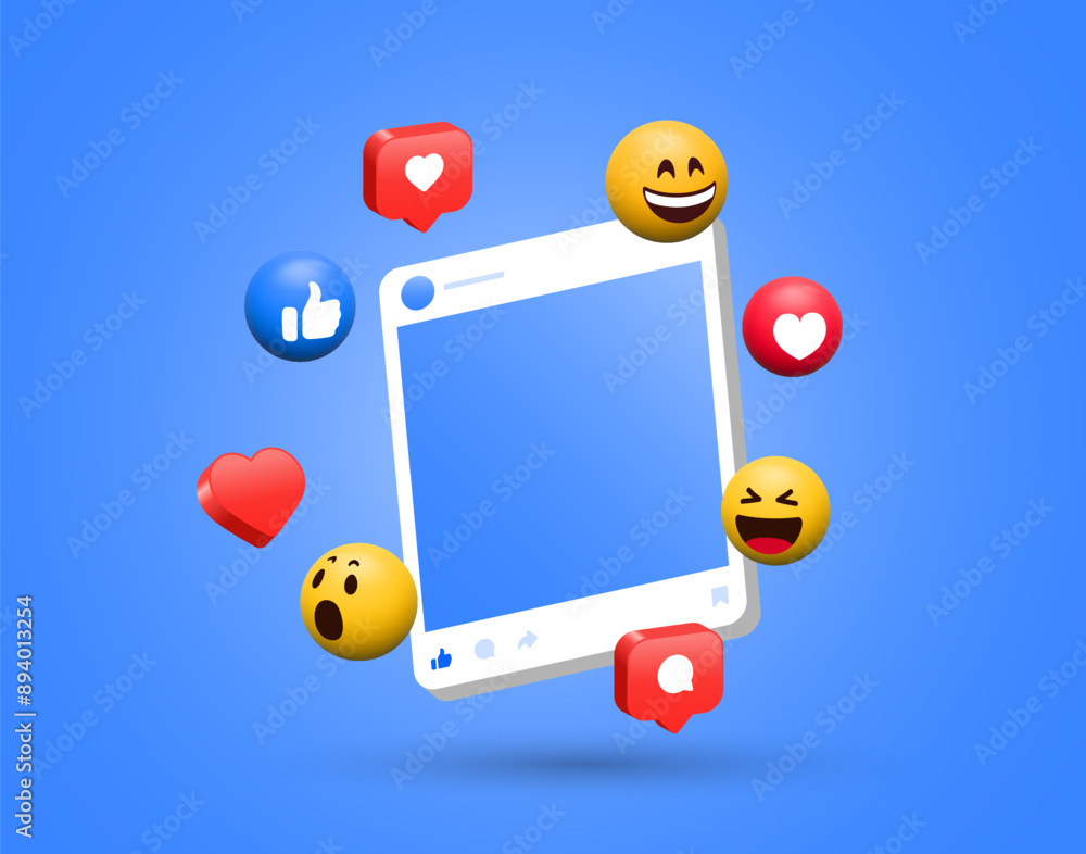 Poster social media post mockup vector 3d like icon in modern button , 3d love like, comment in speech bubb