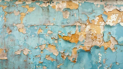 Peeling blue paint on old wall. This image is perfect for adding a vintage or grunge aesthetic to designs, websites, and social media.