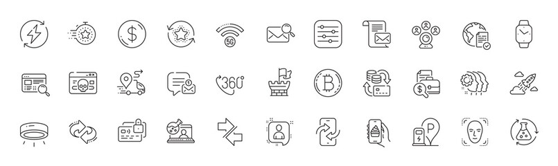 Money change, Accounting report and Cyber attack line icons. Pack of Food app, Search mail, Face detection icon. Led lamp, Online voting, 5g wifi pictogram. Synchronize, Loyalty points. Vector