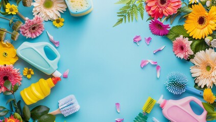 background with flowers, bottles and brushes