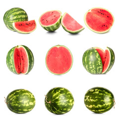 Set of ripe watermelons on white background