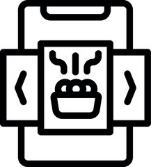 Simple icon of a smartphone displaying a steaming hot meal, indicating an online food ordering app