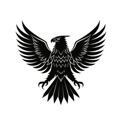 Obraz premium Black Eagle Silhouette with Outstretched Wings on White Background.