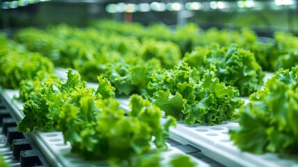 Hydroponic Lettuce Farming: Fresh Green Lettuce Grown in a Modern Indoor Vertical Farm.