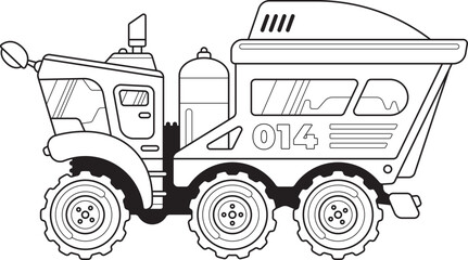 Modern Sci-fi Truck Side View. Coloring Book
