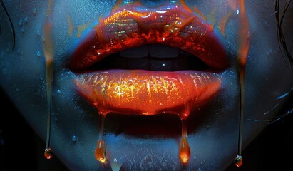 Close-up of a Glittering, Dripping Lip