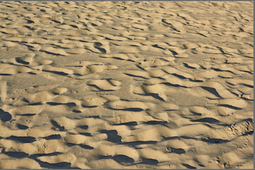 Texture, ground and sand on beach with closeup, coastline and shore of island for vacation or peaceful getaway. Tropical surface, beachscape and sandy coast for adventure in Hawaii or summer holiday