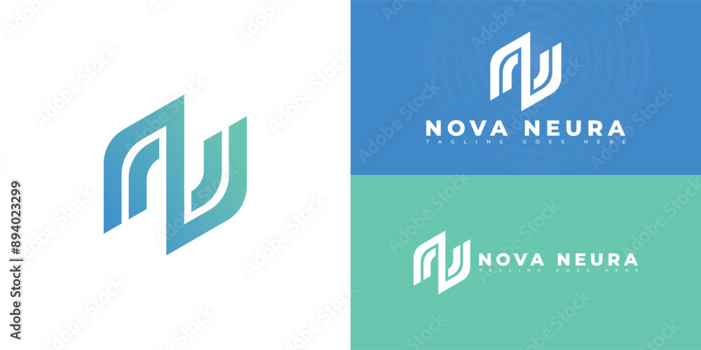 Aufkleber abstract initial letter n or nn in green-blue color isolated on multiple background colors. the logo
