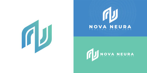 Abstract initial letter N or NN in green-blue color isolated on multiple background colors. The logo is suitable for AI app security startup logo design inspiration templates.